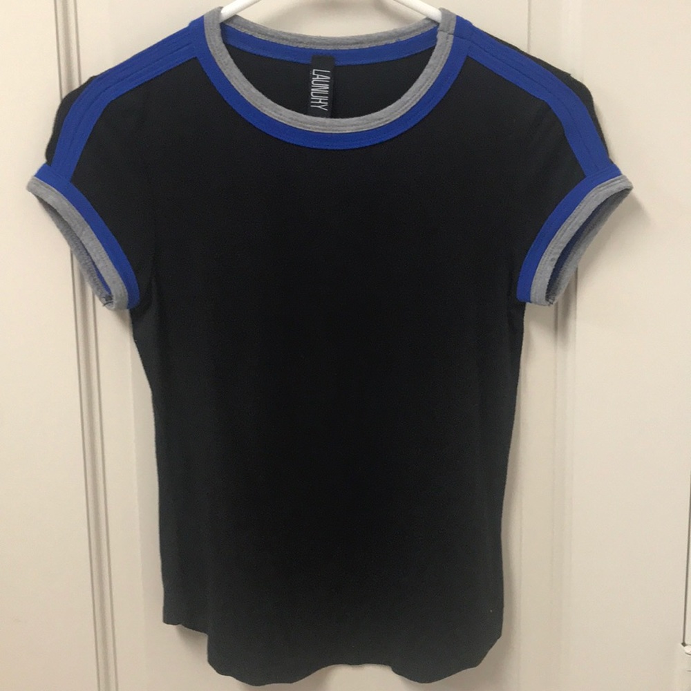 90s! Black Laundry top with cobalt blue & gray